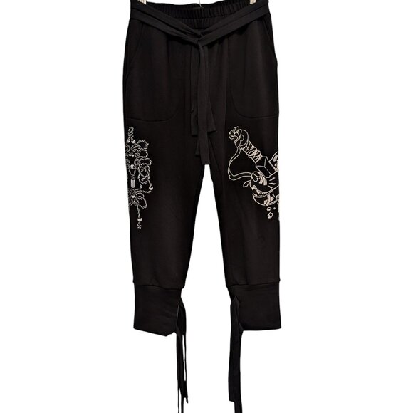 Iron Yokai Unisex Sz L Tobi Black Embroidered Adjustable Ties Jogger Work Pants - Picture 2 of 12